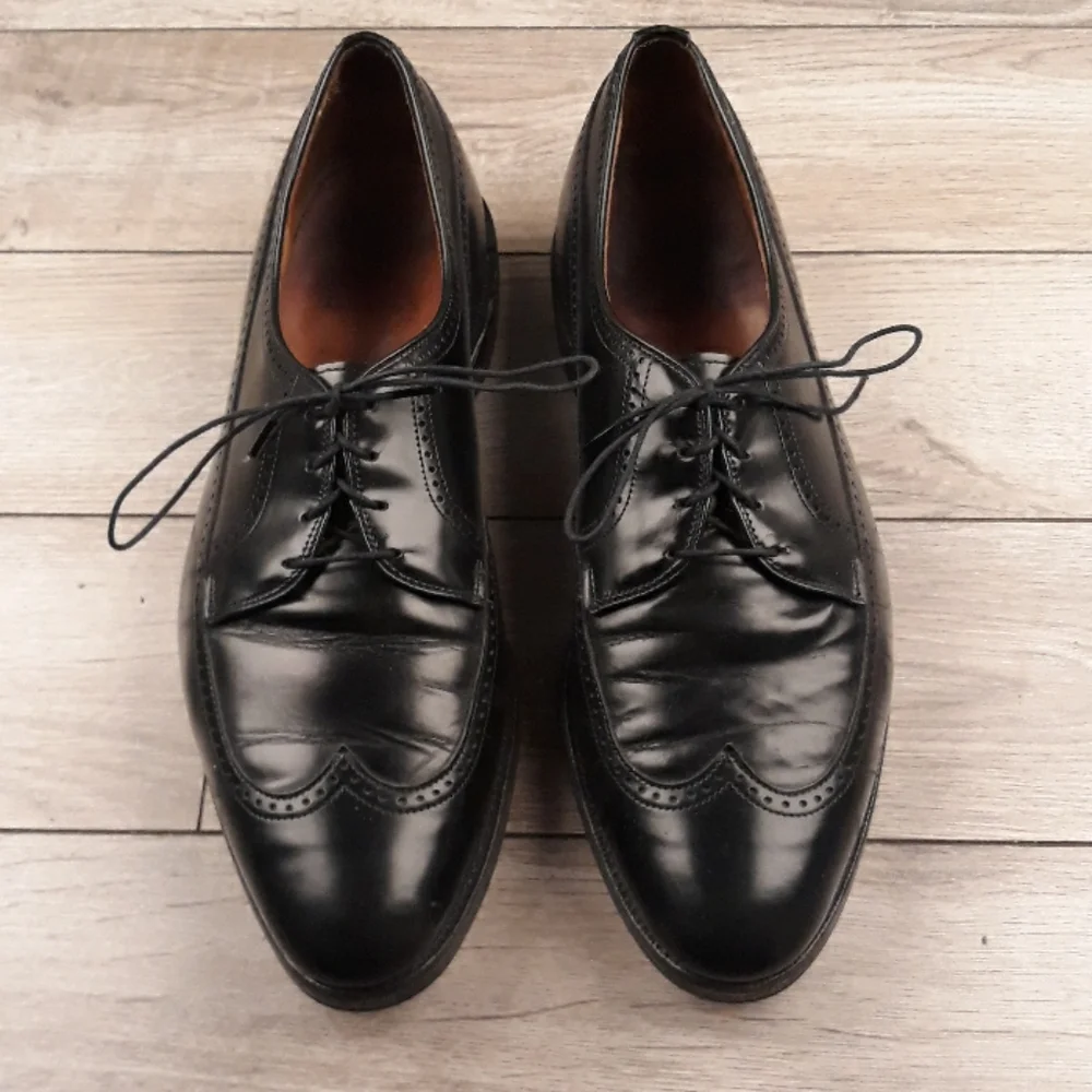 ALLEN EDMONDS Black Leather Richmond Sz 11 D Long Wing Tip Oxfords Mens‎ Shoes